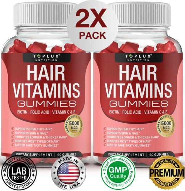 Hair Gummy Vitamins (2 PACK) Faster, Stronger, Healthier Hair Growth NON GMO