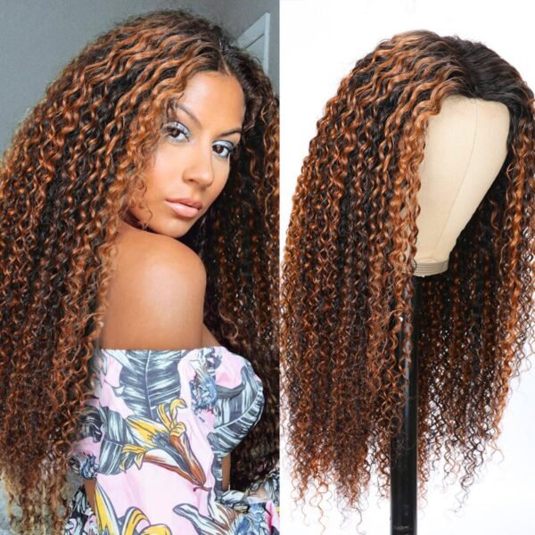 【180% Density=】Sunber Balayage Highlight Full Curly U Part Human Hair Wigs Flash Sale - 18 / V Part-180%