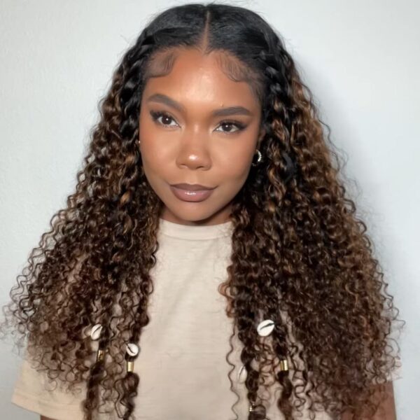 【180% Density=】Sunber Balayage Highlight Full Curly U Part Human Hair Wigs Flash Sale - 18 / V Part-180%
