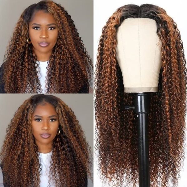 【180% Density=】Sunber Balayage Highlight Full Curly U Part Human Hair Wigs Flash Sale - 18 / V Part-180%