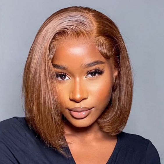 Short Bob Wig 4x4 HD Lace Glueless Wig Front Wigs Chocolate Brown Color Wear and GO - 5x5 Lace / 180% / 12inch