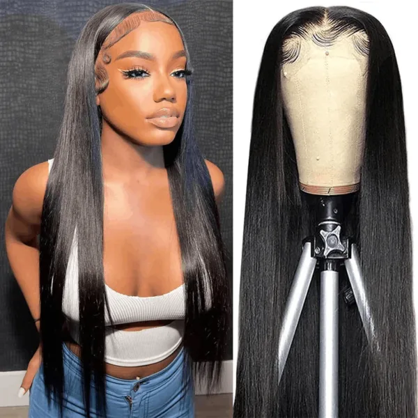 Natural Black Straight Wig 150% DensityHuman Hair 360 Transparent Pre Plucked Lace Front Wigs - 360 Lace / 150% / 16inch