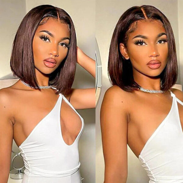 Short Bob Wig 4x4 HD Lace Glueless Wig Front Wigs Chocolate Brown Color Wear and GO - 5x5 Lace / 180% / 12inch