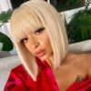 Glueless Wigs Bob Wig Clousure Lace Blonde Color Human Hair Wig With Bangs - 4x4 / 180% / 12inch