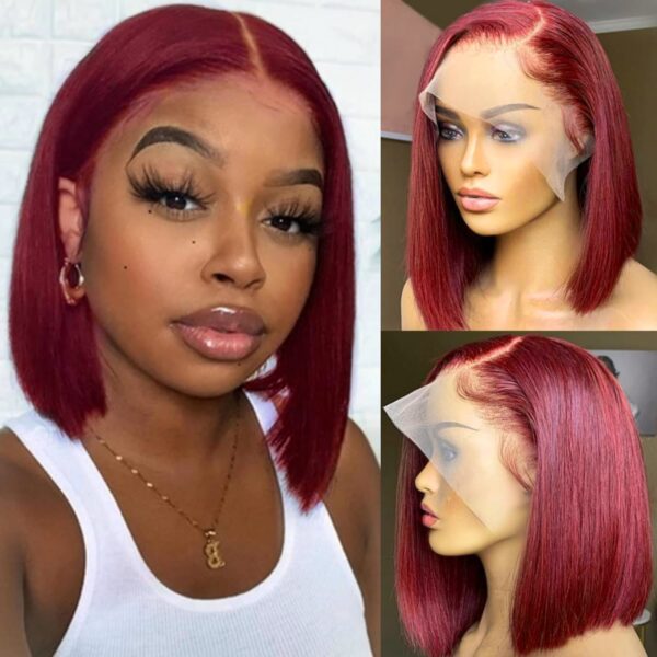 Burgundy Bob Wig Straight Wigs Wig 4x4/13x4/13x6 Lace Wig Human Hair Wig - 13x6 Lace / 150% / 10