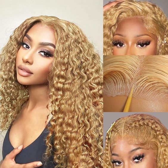 Pre-Cut Lace Wear Go Glueless Wig Honey Blonde Pure Color Curly Breathable - 13x4 Lace / 150% Density / 20 inch