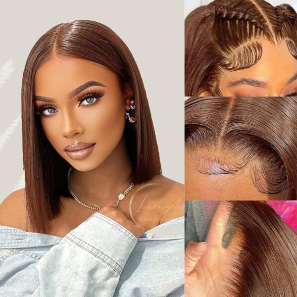 Short Bob Wig 4x4 HD Lace Glueless Wig Front Wigs Chocolate Brown Color Wear and GO - 5x5 Lace / 180% / 12inch