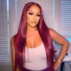 Burgundy Color Straight Wig 360 HD Transparent Lace Wigs 100% Human Hair For Black Women - 360 Lace / 180% / 22inch
