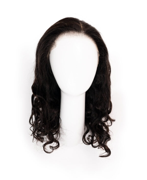 put on & go pre-cut lace curly human wig - 18" natural black.