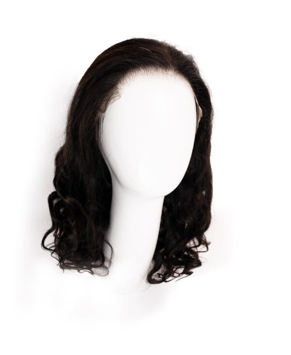 put on & go pre-cut lace curly human wig - 14" natural black.