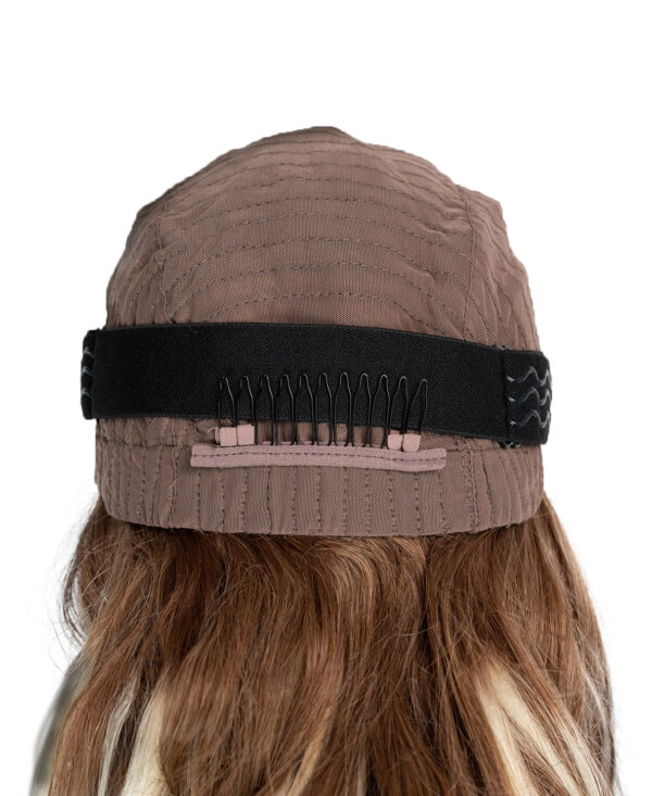 put on & go pre-cut lace wavy human wig - 24" bronzed highlights.