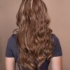put on & go pre-cut lace wavy human wig - 24" bronzed highlights.