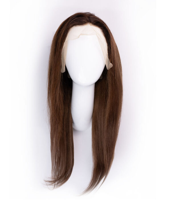 front lace human wig - 20" rooted brown.