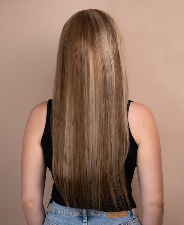 front lace human wig - 20" blonde highlights.