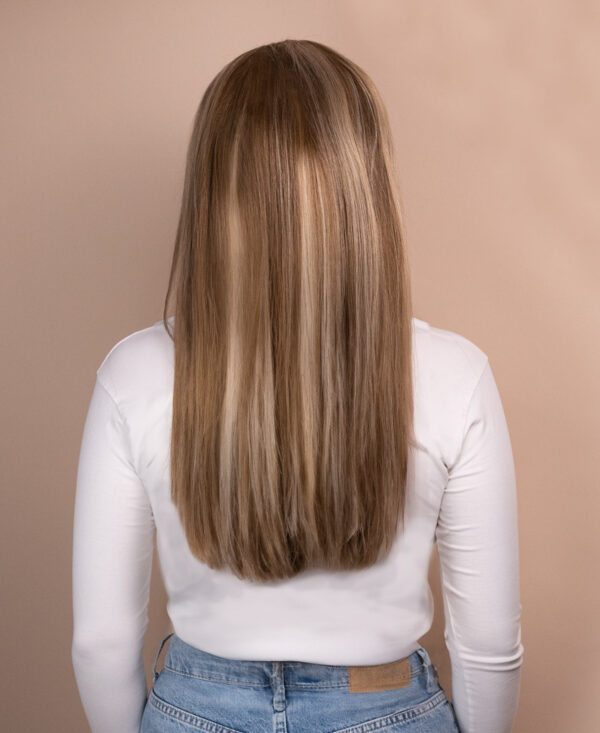 front lace human wig - 18" blonde highlights.
