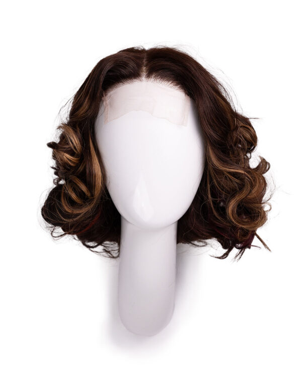 4x4 front lace wig - 10" - brown with colored highlights.