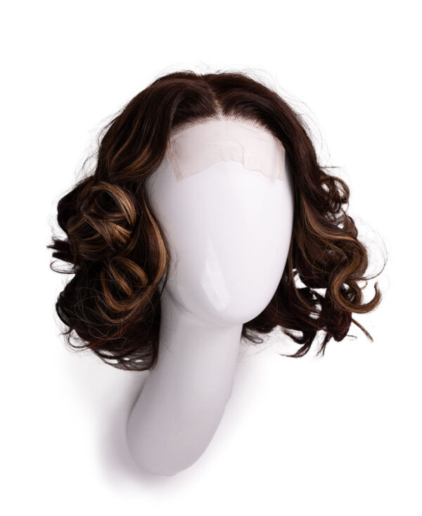 4x4 front lace wig - 10" - brown with colored highlights.