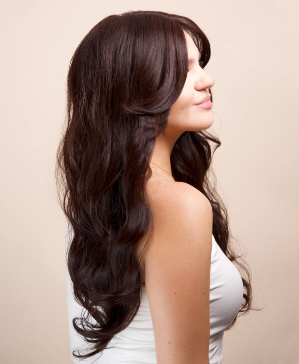 vegan fiber blowout curtain bangs wig 22".