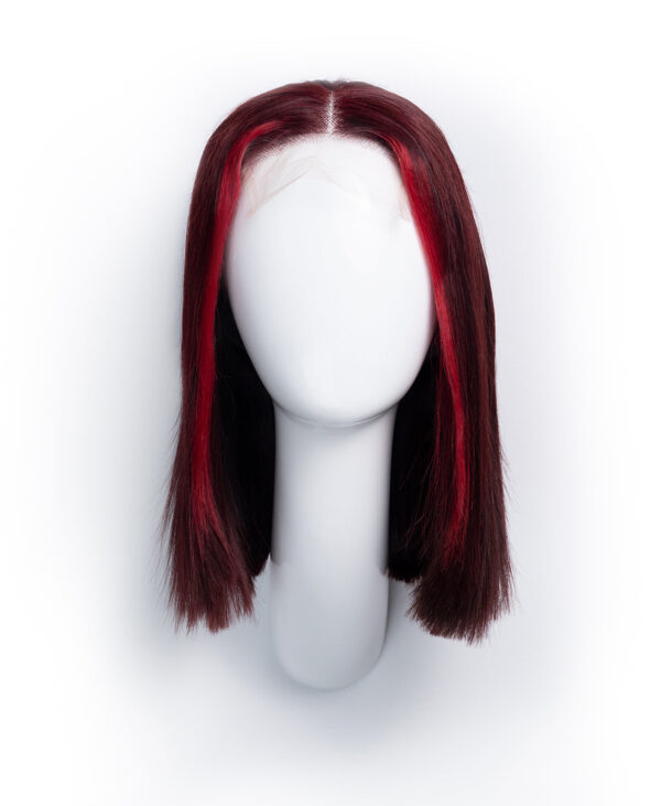long bob human wig - 10" red money piece highlights.