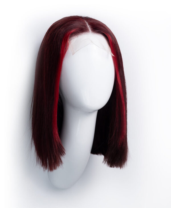 long bob human wig - 10" red money piece highlights.