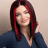 long bob human wig - 10" red money piece highlights.