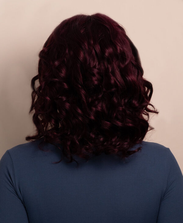 curly human wig - 12" dark red.