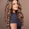 put on & go pre-cut lace wavy human wig - 24" bronzed highlights.