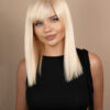 long bob with fringe human wig - 16" platinum blonde.
