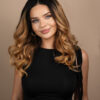 front lace human wig - 18" rooted caramel bouncy curls.