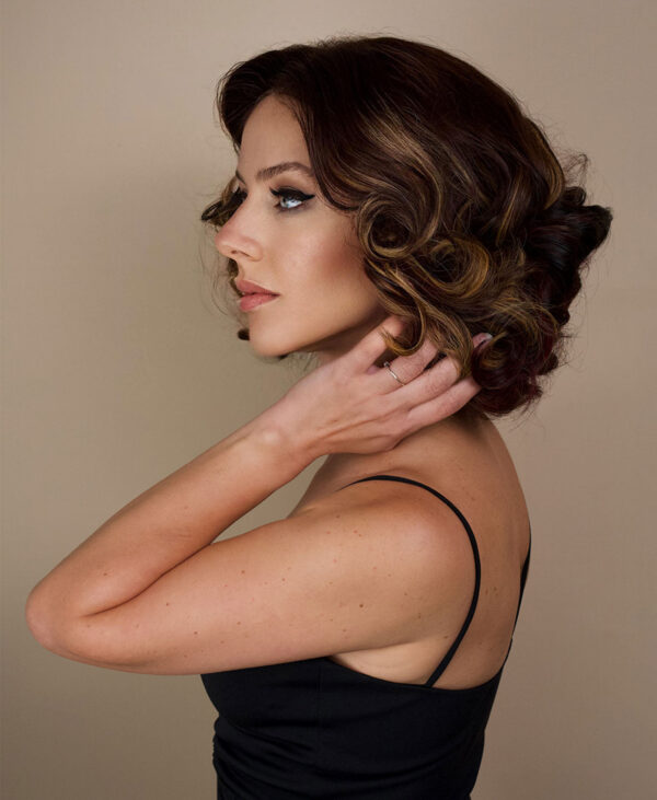4x4 front lace wig - 10" - brown with colored highlights.