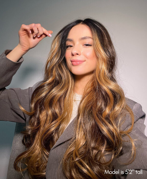 vegan fiber caramel balayage moneypiece wig 24".