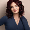 curly human wig - 12" dark red.