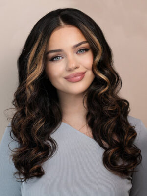 front lace human wig - 20" blonde moneypiece with balayage.
