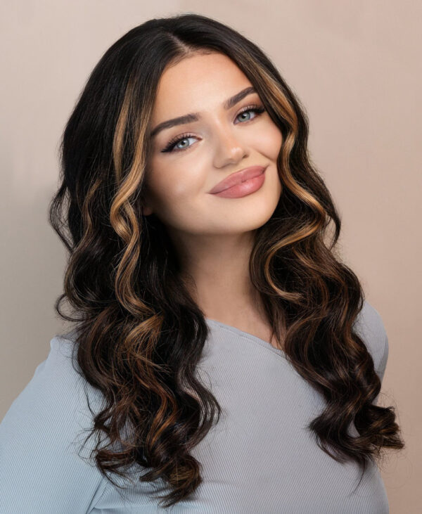 front lace human wig - 20" blonde moneypiece with balayage.