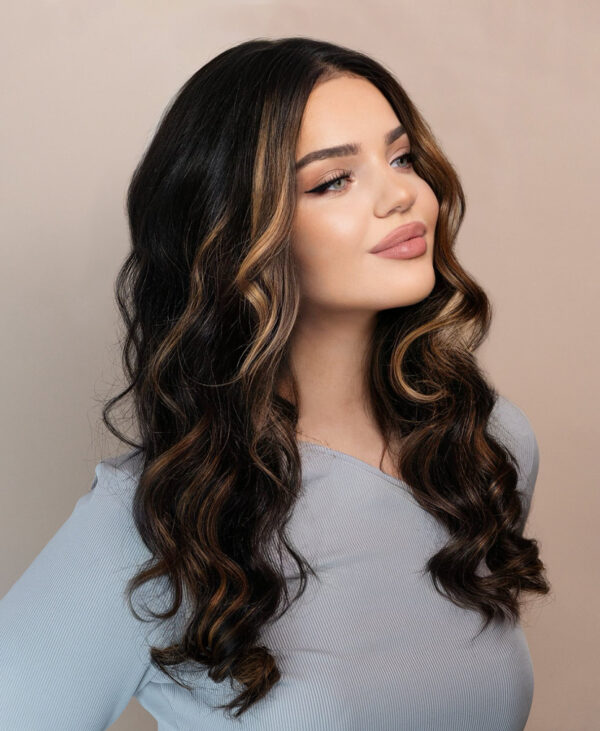 front lace human wig - 20" blonde moneypiece with balayage.