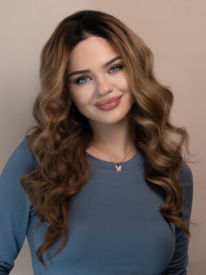 front lace human wig - 20" ash brown balayage.