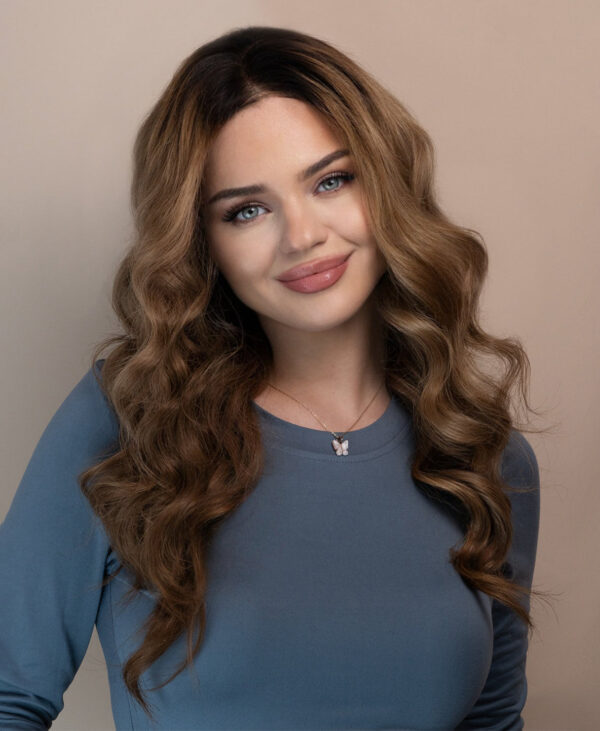 front lace human wig - 20" ash brown balayage.
