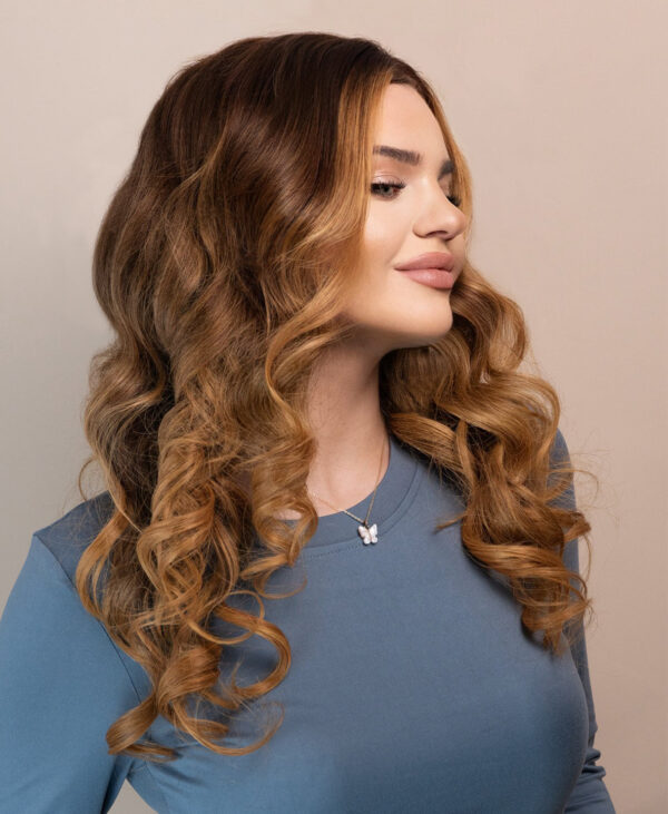 front lace human wig - 20" chestnut blonde balayage.