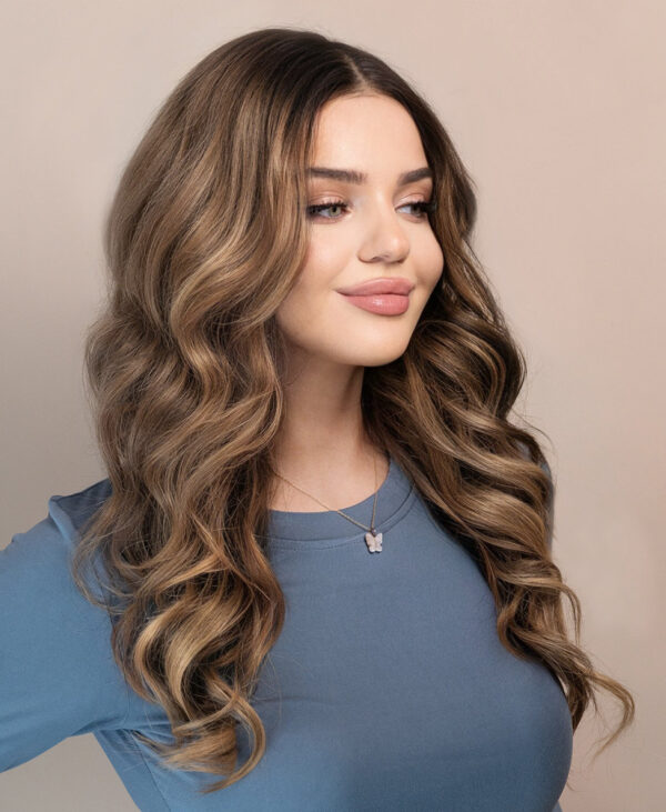 front lace human wig - 20" ash blonde balayage.