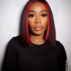 long bob human wig - 10" red money piece highlights.