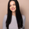 put on & go pre-cut lace straight human wig - 20" natural black.