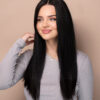 put on & go pre-cut lace straight human wig - 20" natural black.