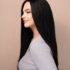 put on & go pre-cut lace straight human wig - 20" natural black.