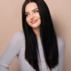 put on & go pre-cut lace straight human wig - 20" natural black.