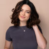 front lace human wig - 10" rooted brown bouncy curls.
