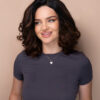 front lace human wig - 10" rooted brown bouncy curls.