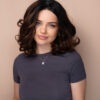 front lace human wig - 10" rooted brown bouncy curls.