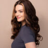 front lace human wig - 18" chocolate brown with moneypiece highlights.