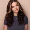 front lace human wig - 18" chocolate brown with moneypiece highlights.