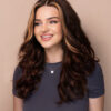 front lace human wig - 18" chocolate brown with moneypiece highlights.